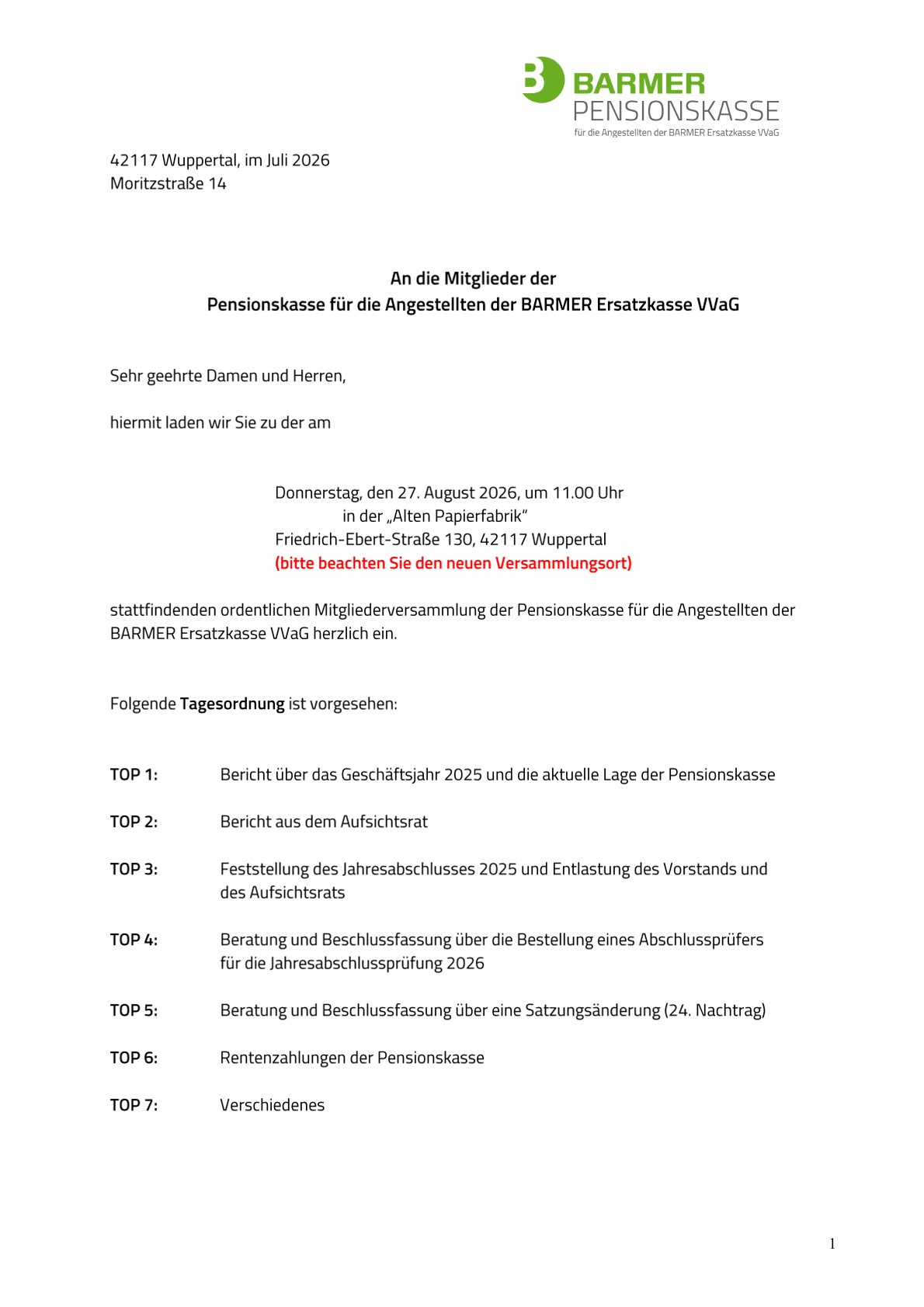 Einladung zur Mitgliederversammlung