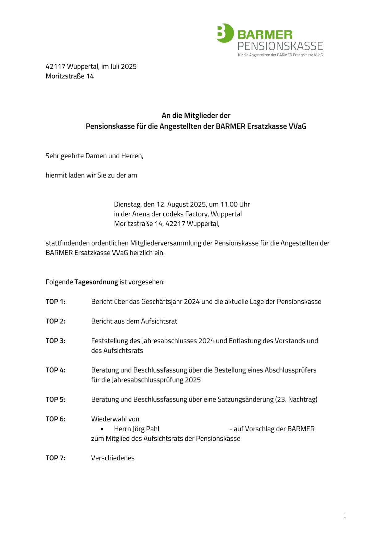 Einladung zur Mitgliederversammlung